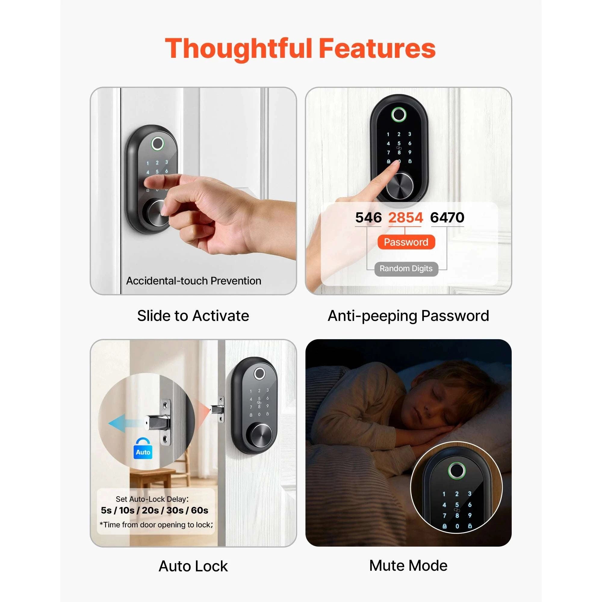 Fingerprint Door Lock with Keypad Auto Lock & Anti-Peek Security-Panel TypeA / United States