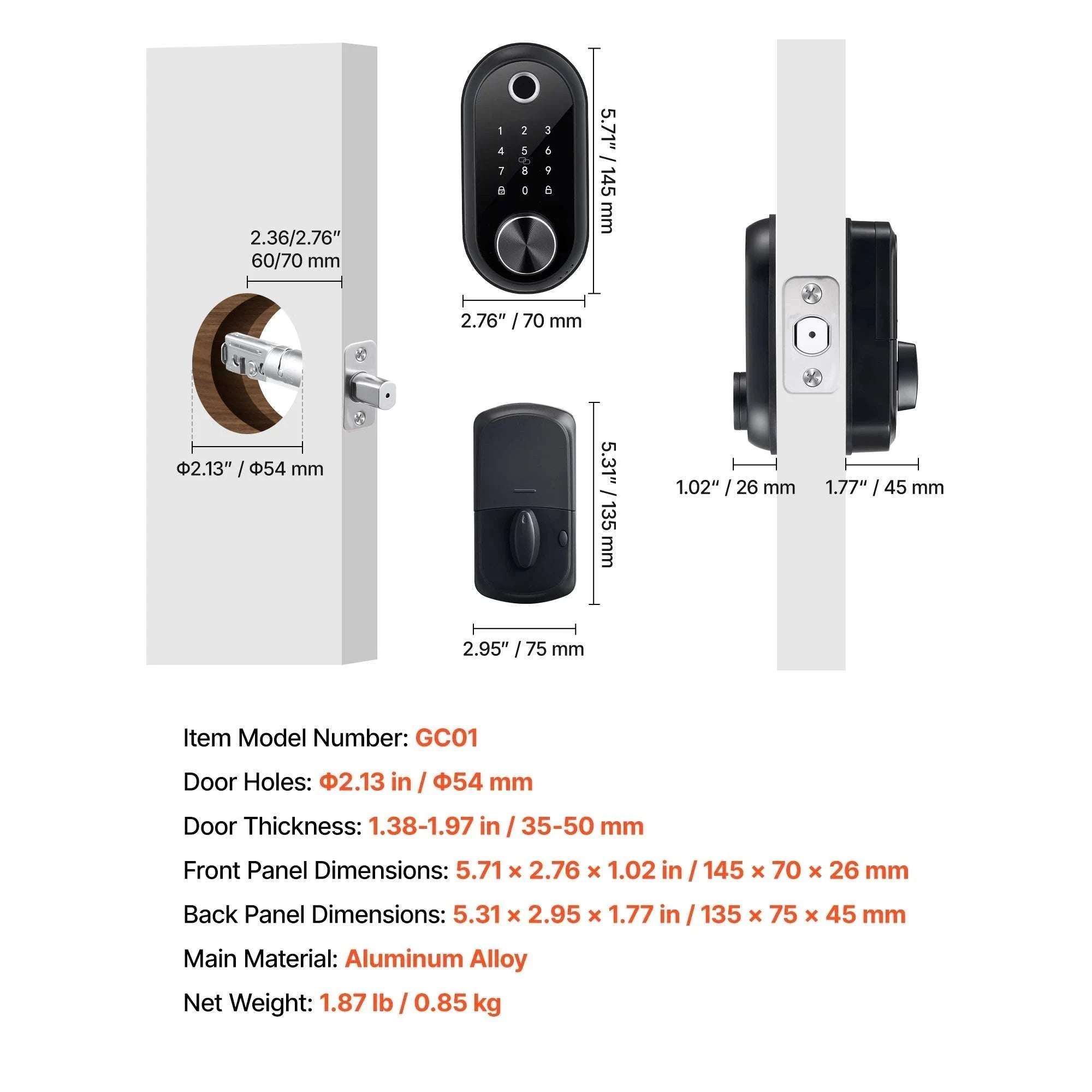Fingerprint Door Lock with Keypad Auto Lock & Anti-Peek Security-Panel TypeA / United States
