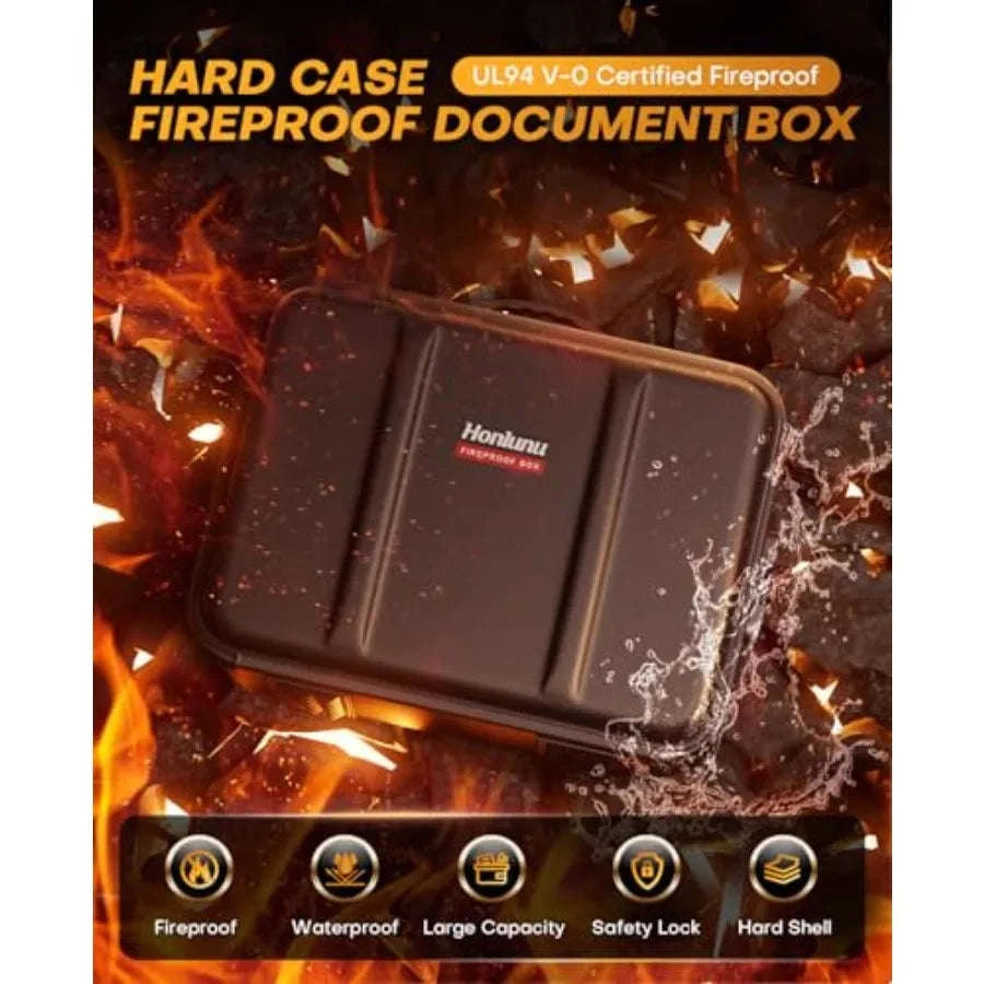 Fireproof Document Box with Lock for Home Office Storage-United States