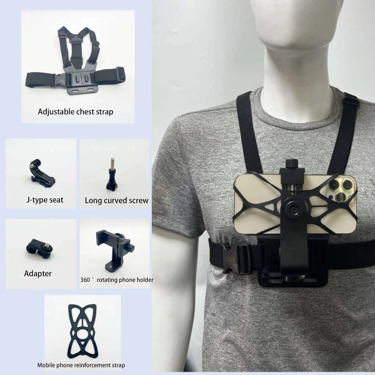 First‑Person Adjustable Action Camera Chest Strap Mount-Black