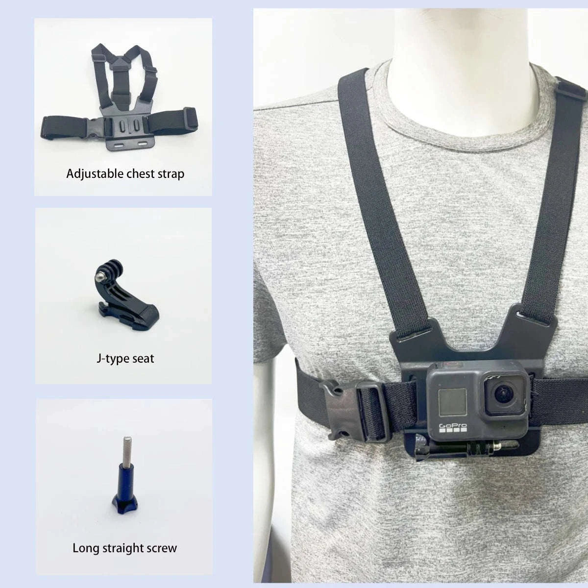 First‑Person Adjustable Action Camera Chest Strap Mount-Black