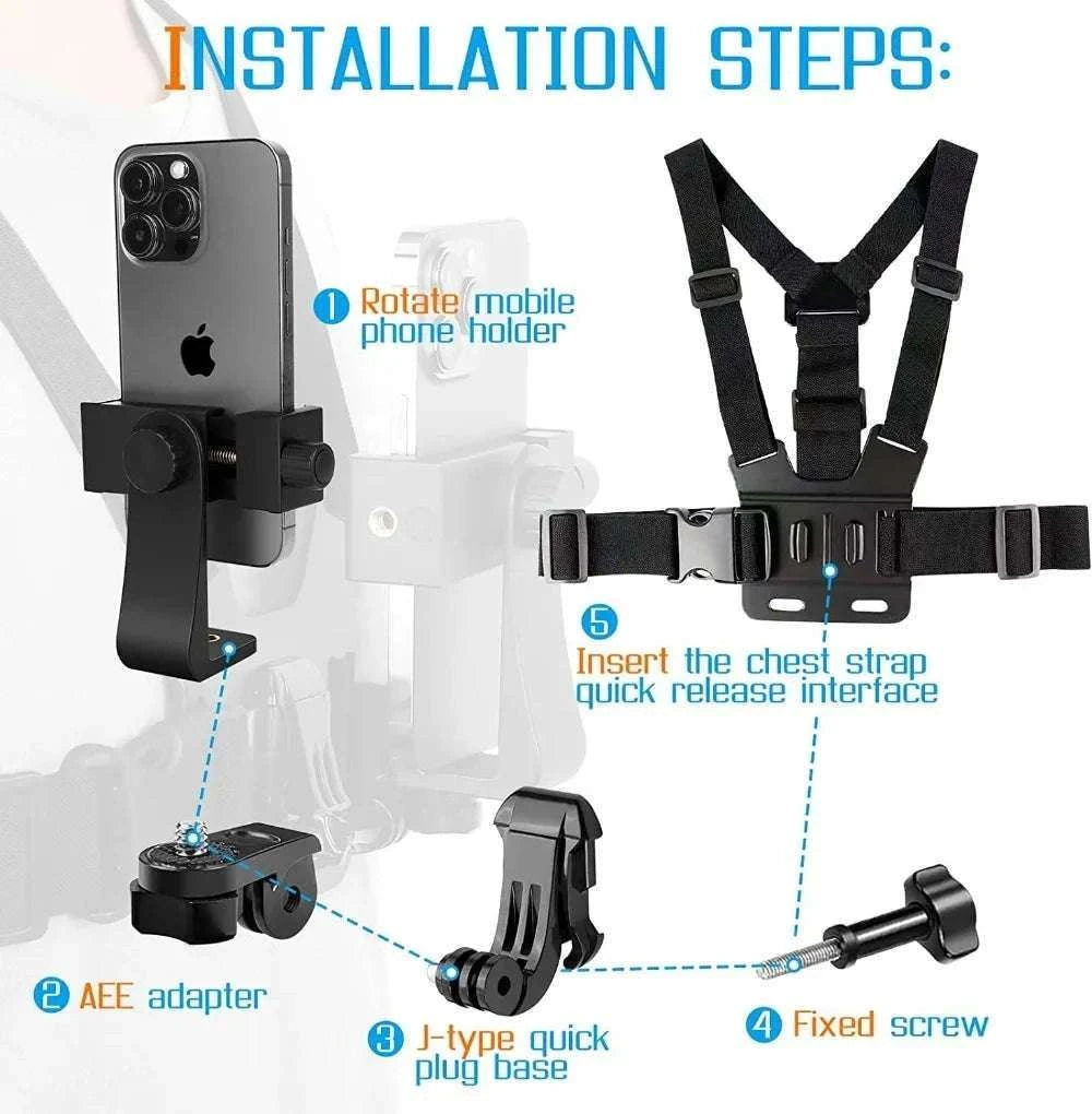 First‑Person Adjustable Action Camera Chest Strap Mount-Black