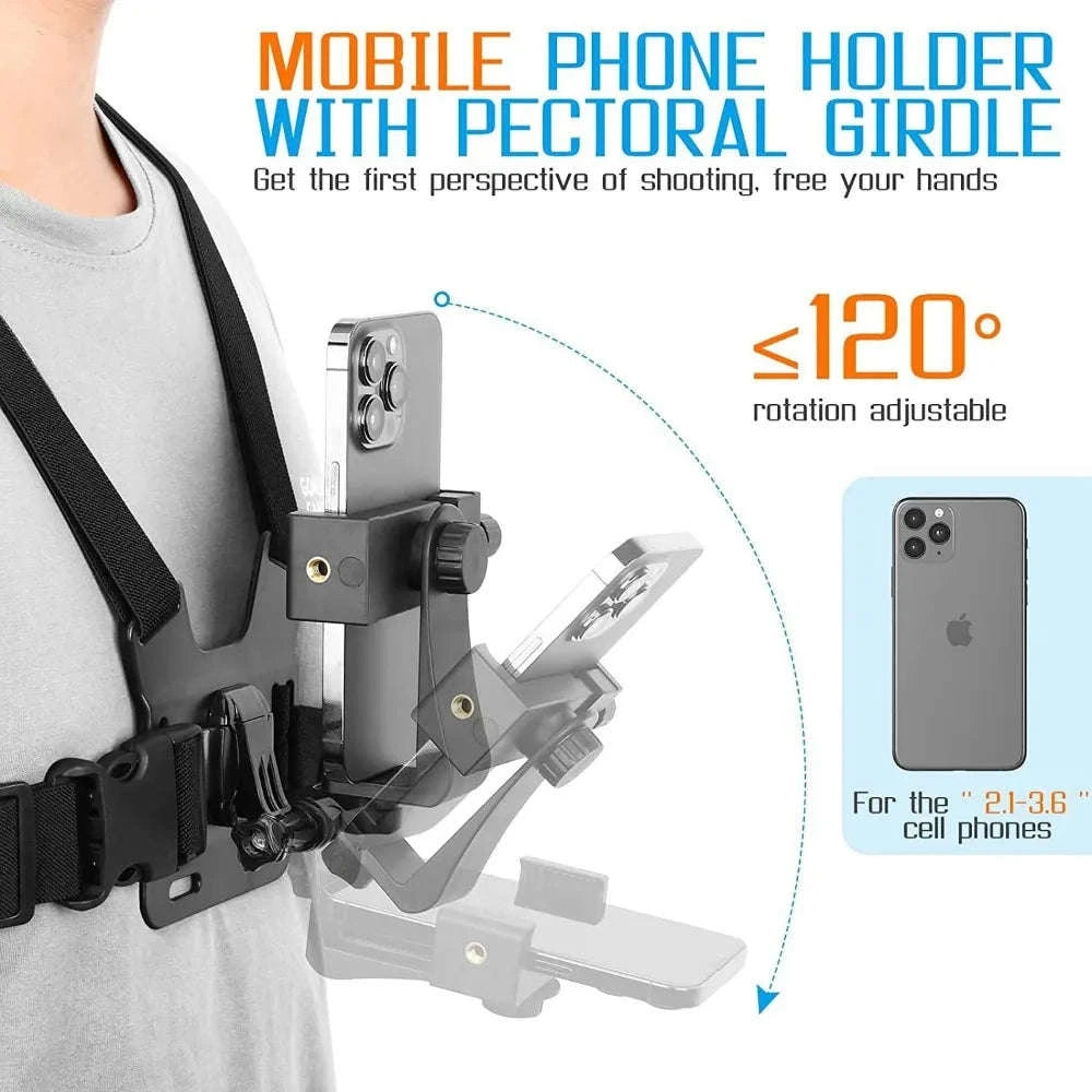 First‑Person Adjustable Action Camera Chest Strap Mount-Black