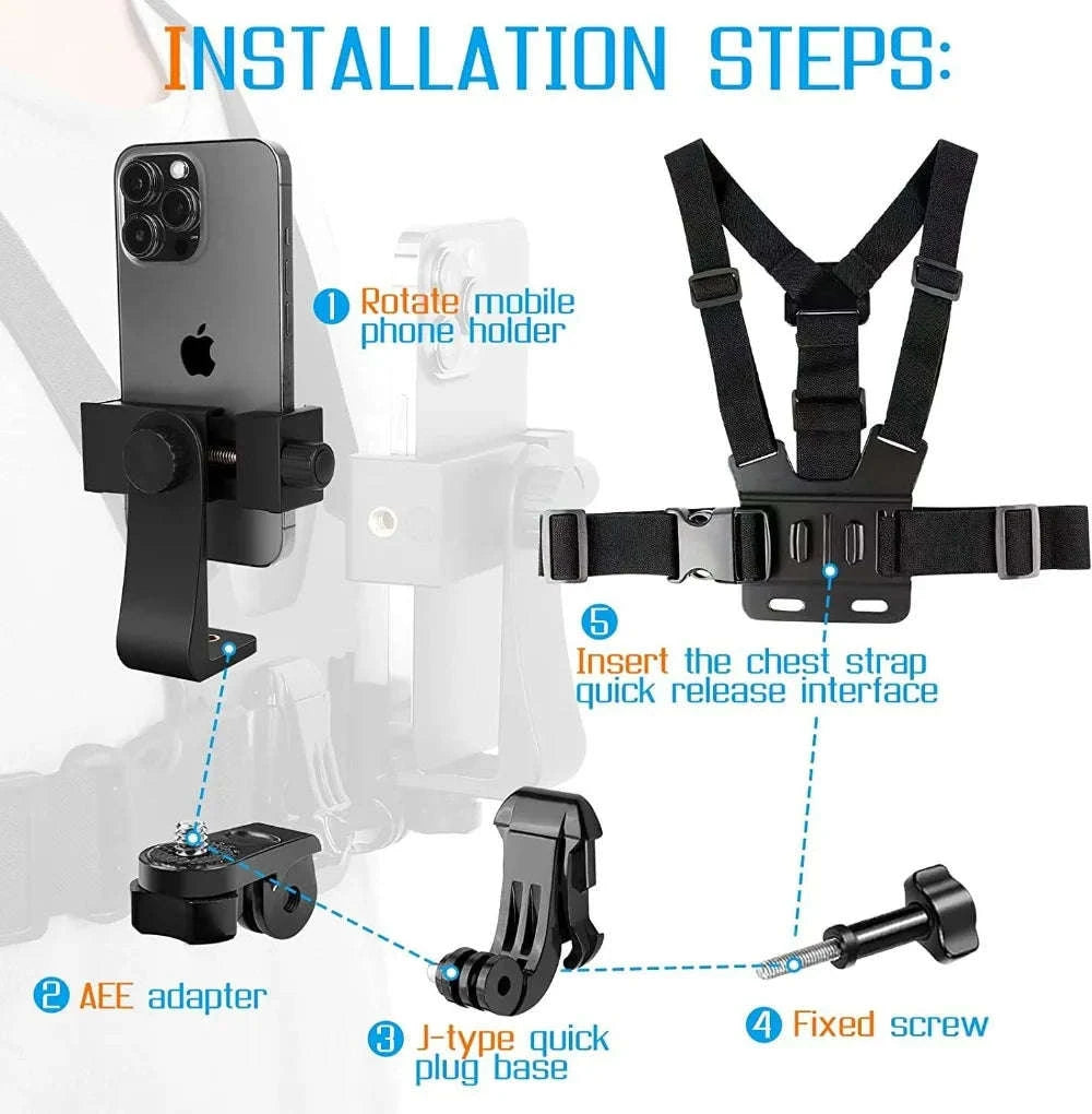 First‑Person Adjustable Action Camera Chest Strap Mount-Black