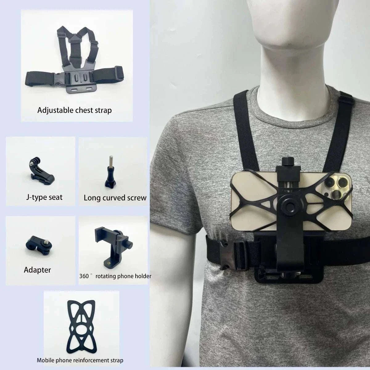 First‑Person Adjustable Action Camera Chest Strap Mount-Black