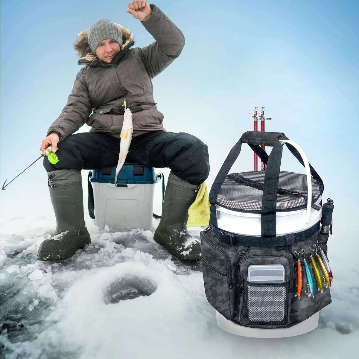 Fishing Bucket Organizer for 5-6 Gallon Buckets-Camouflage
