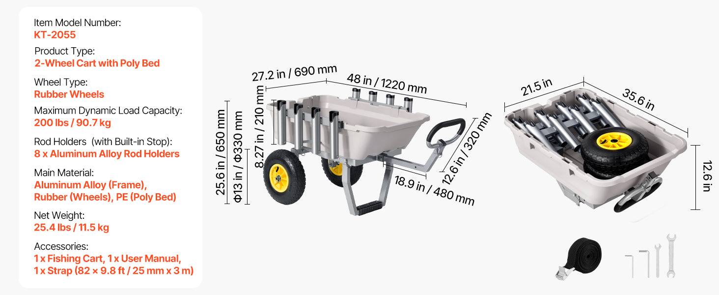 SucceBuy 200 lbs Foldable Beach Fishing Cart with Aluminum Alloy Frame 13in Tires & 8 Rod Holders for Outdoor Camping Picnic