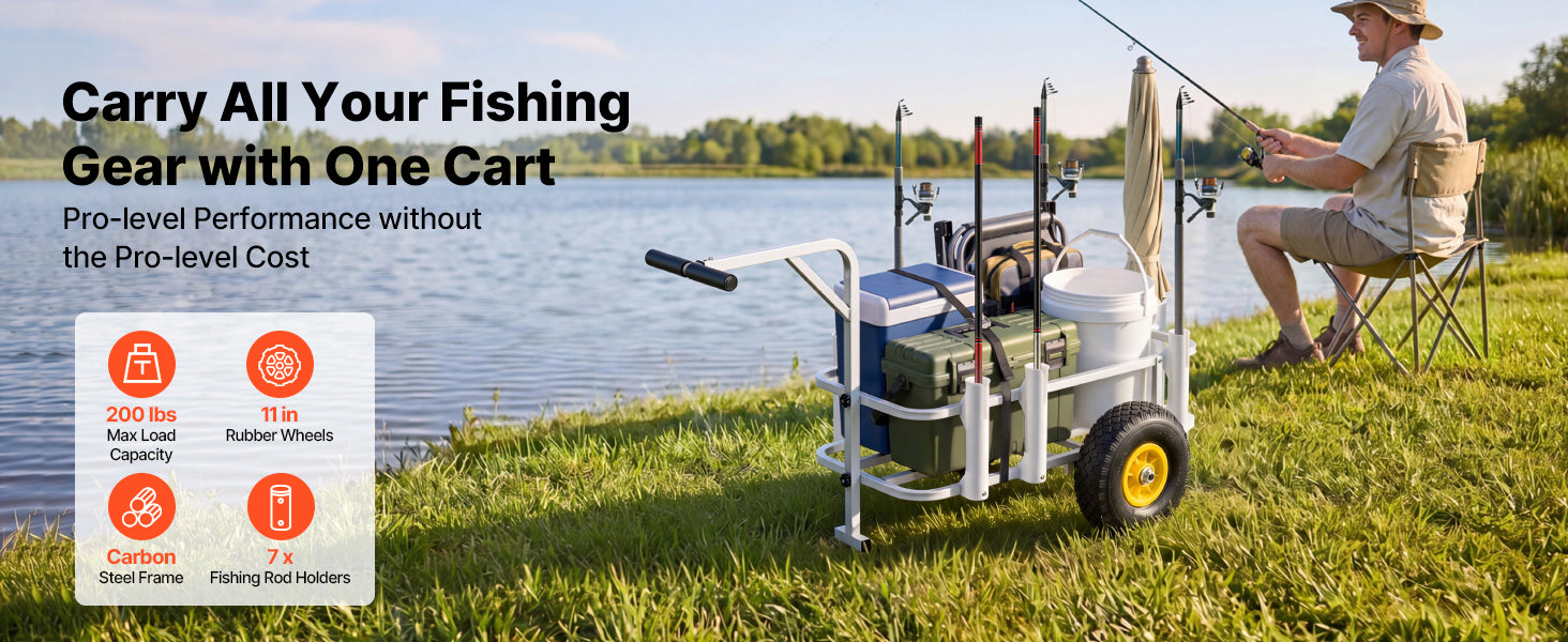 SucceBuy 200 lbs Foldable Beach Fishing Cart with Carbon Steel Frame & 11in All-Terrain Tires for Outdoor Activities Camping