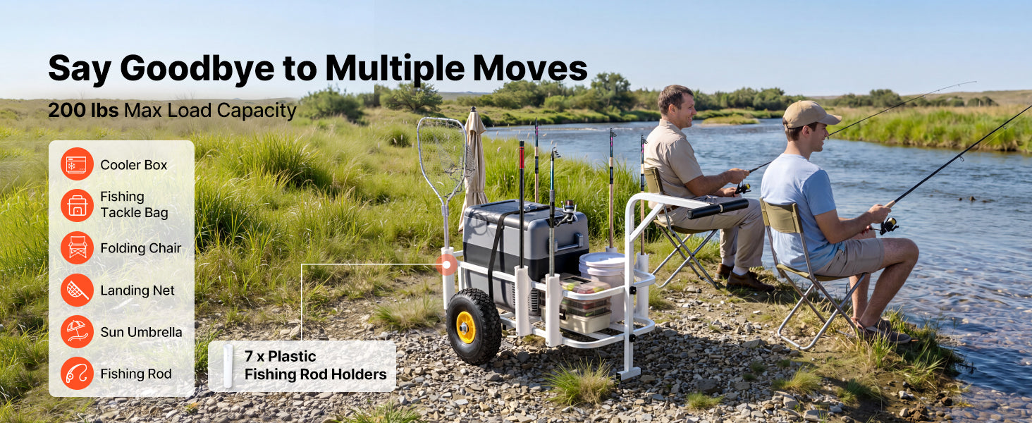 SucceBuy 200 lbs Foldable Beach Fishing Cart with Carbon Steel Frame & 11in All-Terrain Tires for Outdoor Activities Camping