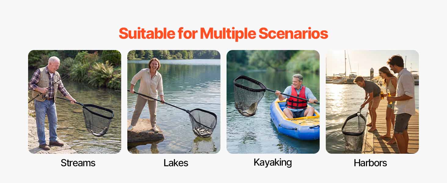 SucceBuy fiskernet sammenklappeligt landingsnet med teleskopstang holdbart og fiskervenligt til kajak, bank, dam, gaver til mænd