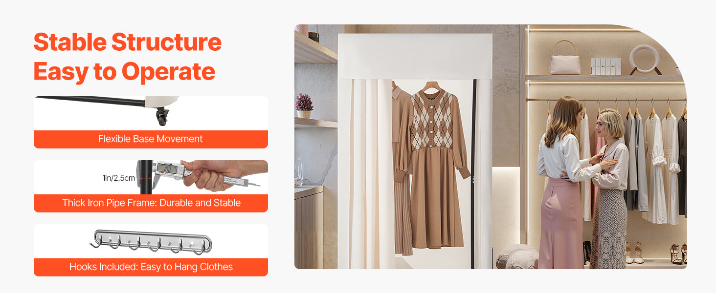 Mobile Fitting Room with Thick Privacy Curtains & Rolling Casters