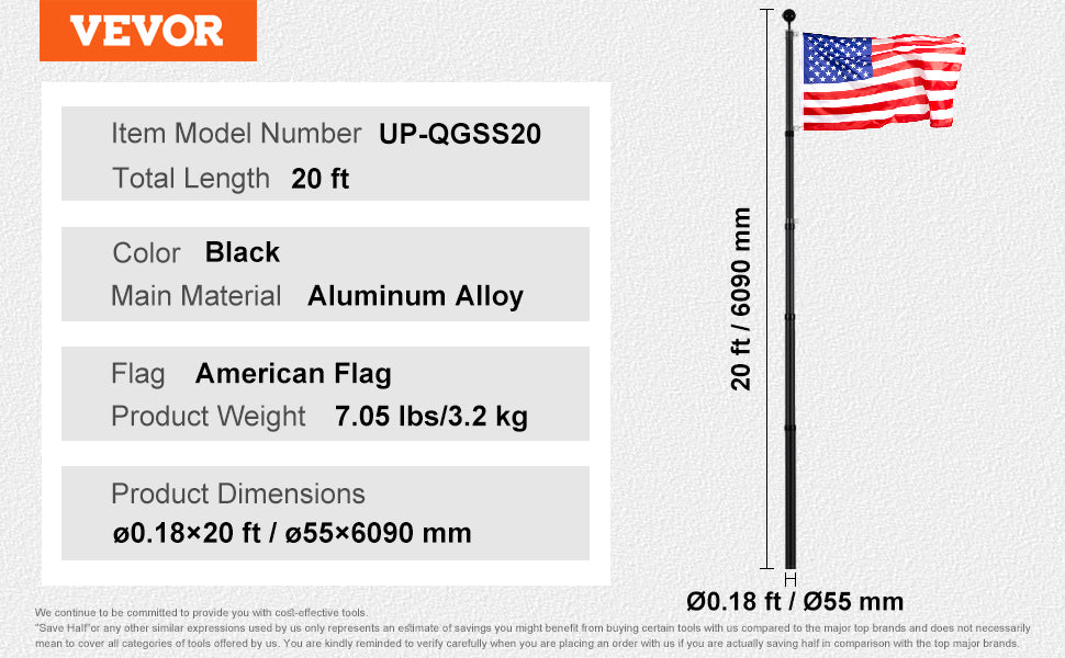 16/20/25/30ft In-Ground Aluminum Flag Pole Kit with Flag