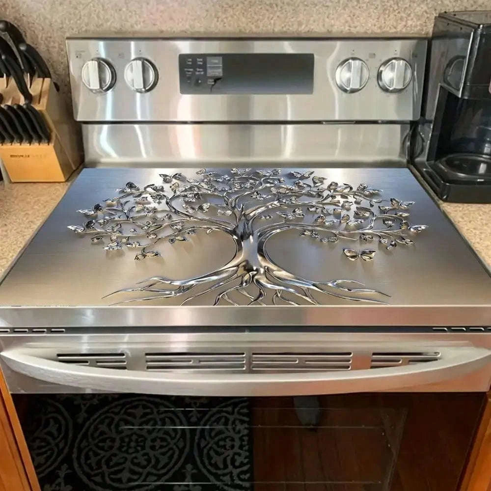 Flat Stove Cover Mat with Tree Design Rubber Kitchen Protector-1pc-B / United States