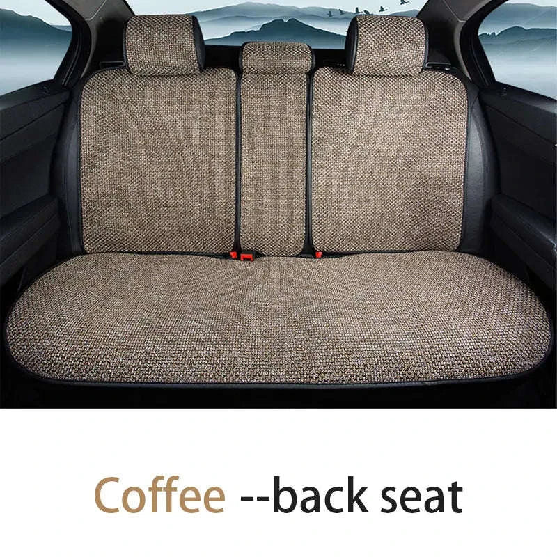 Flax Car Seat Cover Breathable Sweatproof Linen Cushion with Backrest Pad-1PC Rear Coffee