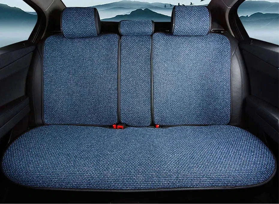 Flax Car Seat Cover Breathable Sweatproof Linen Cushion with Backrest Pad-1PC Rear Coffee