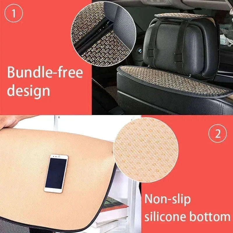 Flax Car Seat Cover Breathable Sweatproof Linen Cushion with Backrest Pad-1PC Rear Coffee