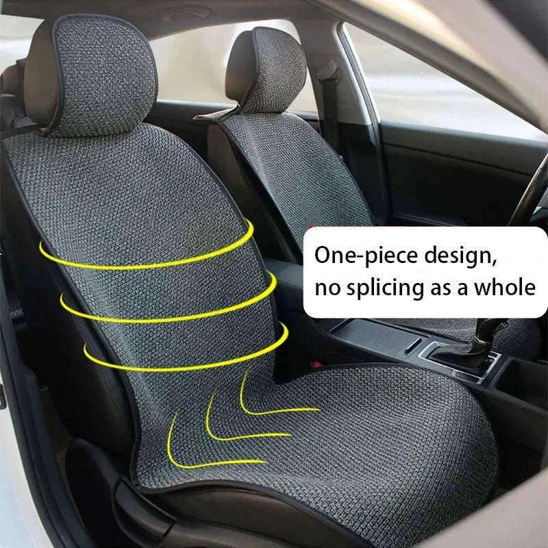 Flax Car Seat Cover Breathable Sweatproof Linen Cushion with Backrest Pad-1PC Rear Coffee