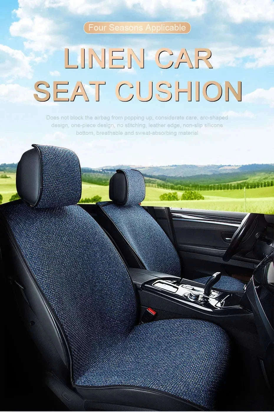 Flax Car Seat Cover Breathable Sweatproof Linen Cushion with Backrest Pad-1PC Rear Coffee