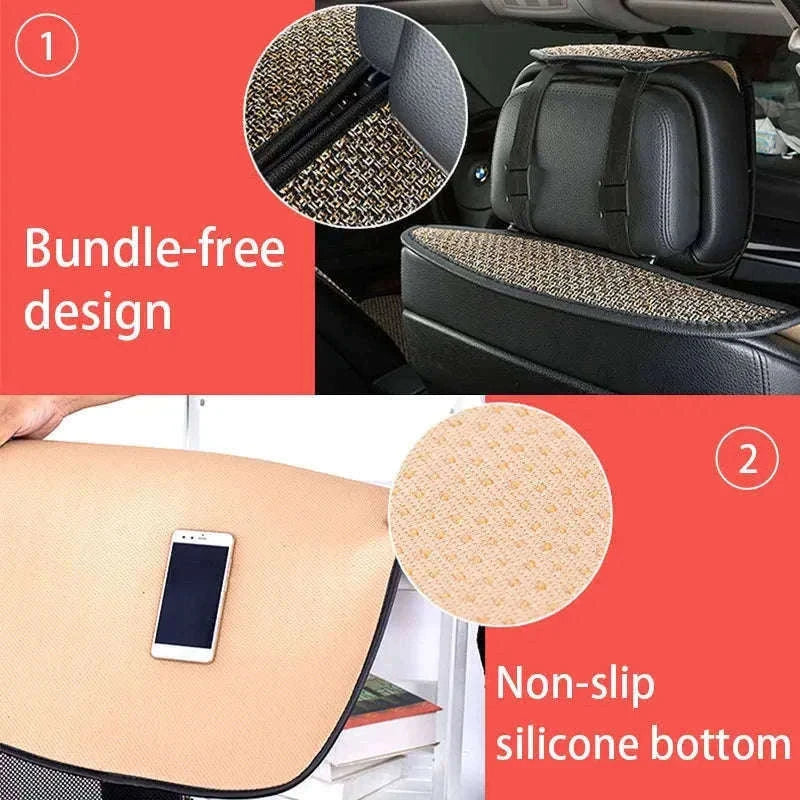 Flax Car Seat Cover Breathable Sweatproof Linen Cushion with Backrest Pad-1PC Rear Coffee