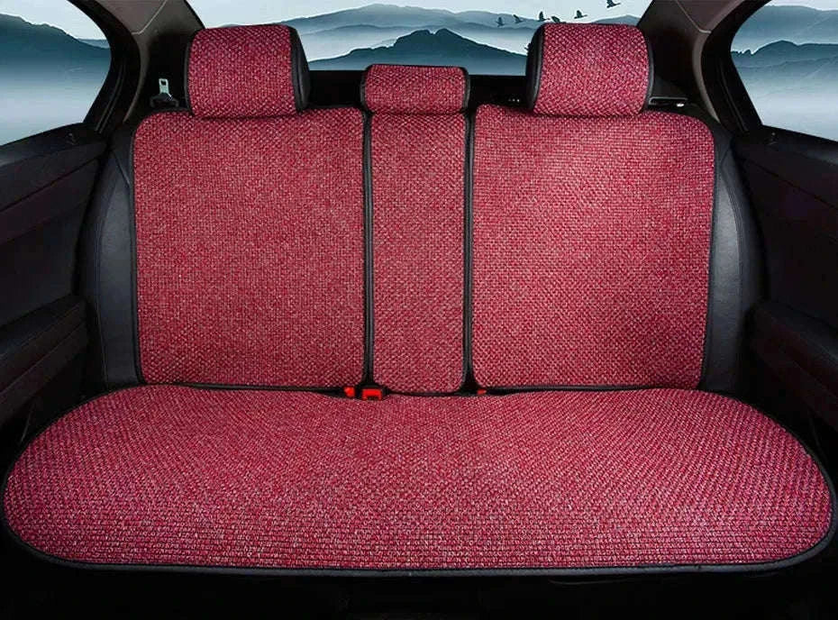 Flax Car Seat Cover Breathable Sweatproof Linen Cushion with Backrest Pad-1PC Rear Coffee