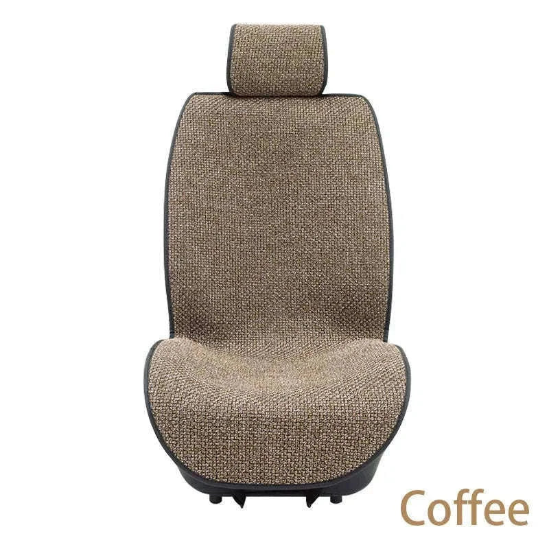 Flax Car Seat Cover Breathable Sweatproof Linen Cushion with Backrest Pad-1PC Rear Coffee