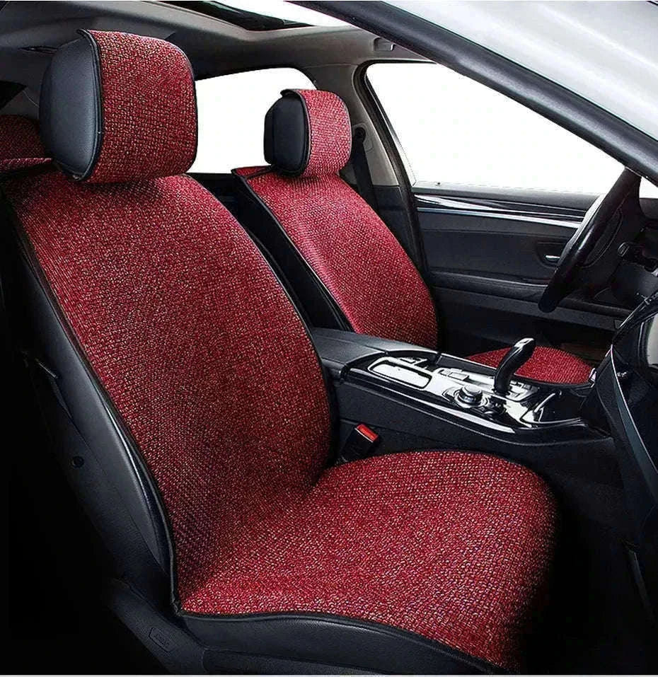 Flax Car Seat Cover Breathable Sweatproof Linen Cushion with Backrest Pad-1PC Rear Coffee