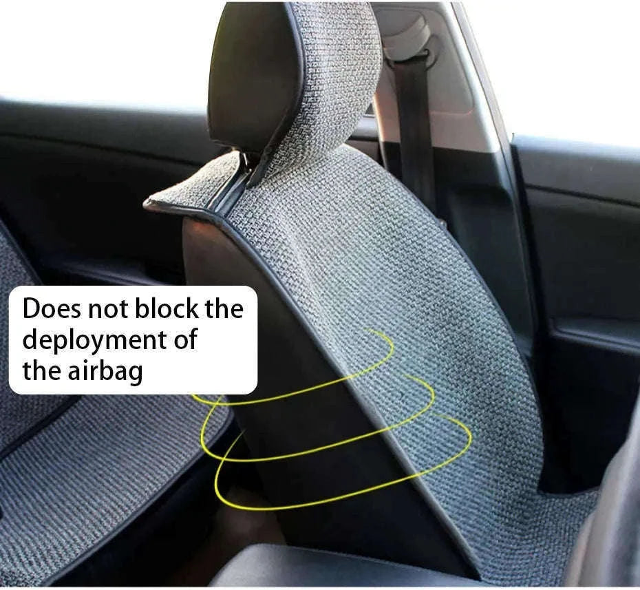 Flax Car Seat Cover Breathable Sweatproof Linen Cushion with Backrest Pad-1PC Rear Coffee