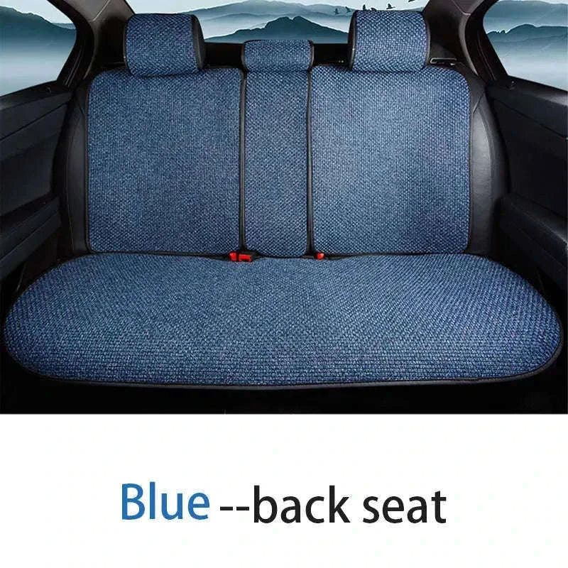 Flax Car Seat Cover Breathable Sweatproof Linen Cushion with Backrest Pad-1PC Rear Coffee