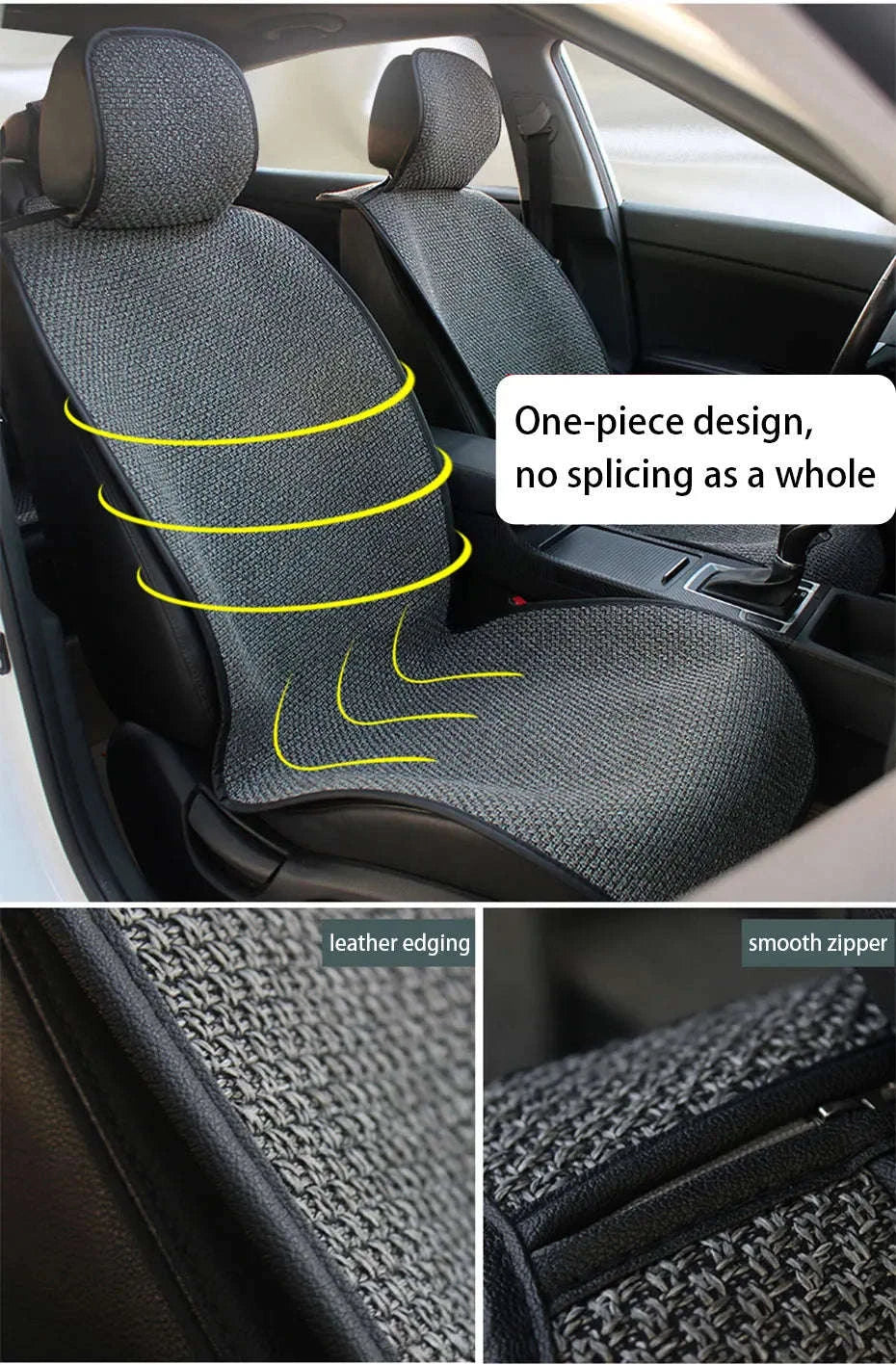 Flax Car Seat Cover Breathable Sweatproof Linen Cushion with Backrest Pad-1PC Rear Coffee