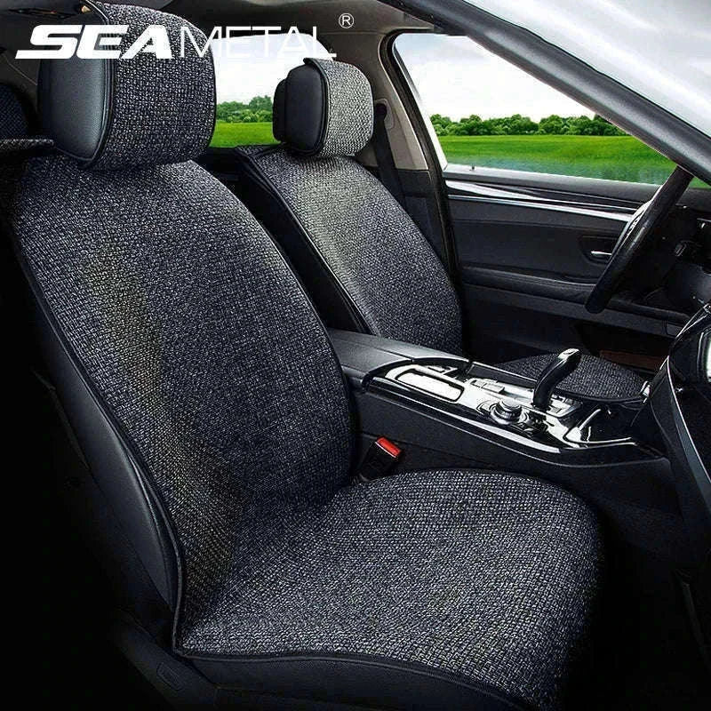 Flax Car Seat Cover Breathable Sweatproof Linen Cushion with Backrest Pad-1PC Rear Coffee