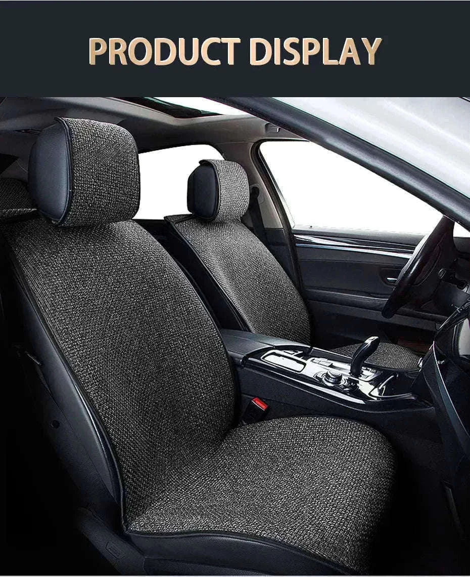 Flax Car Seat Cover Breathable Sweatproof Linen Cushion with Backrest Pad-1PC Rear Coffee