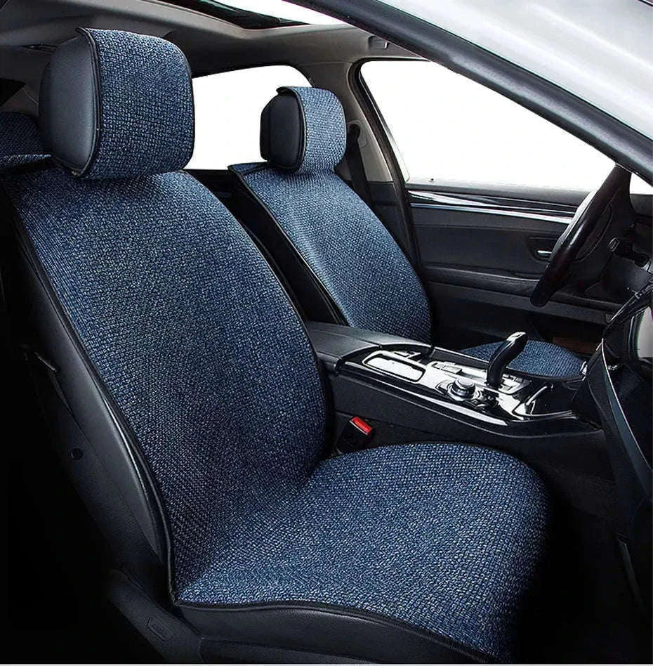 Flax Car Seat Cover Breathable Sweatproof Linen Cushion with Backrest Pad-1PC Rear Coffee