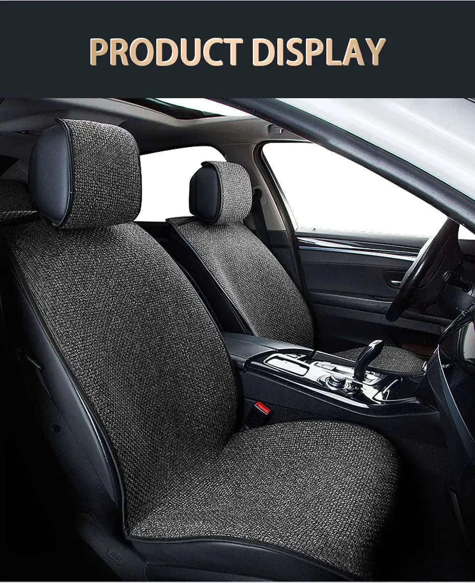 Flax Car Seat Cover Breathable Sweatproof Linen Cushion with Backrest Pad-1PC Rear Coffee