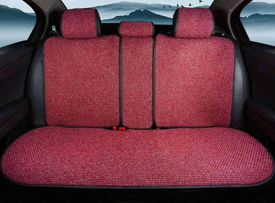 Flax Car Seat Cover Breathable Sweatproof Linen Cushion with Backrest Pad-1PC Rear Coffee