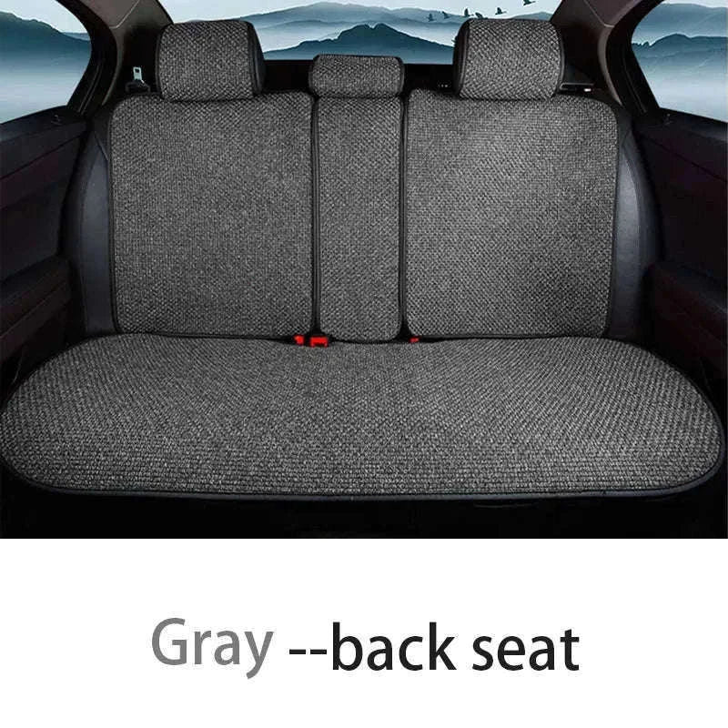 Flax Car Seat Cover Breathable Sweatproof Linen Cushion with Backrest Pad-1PC Rear Coffee