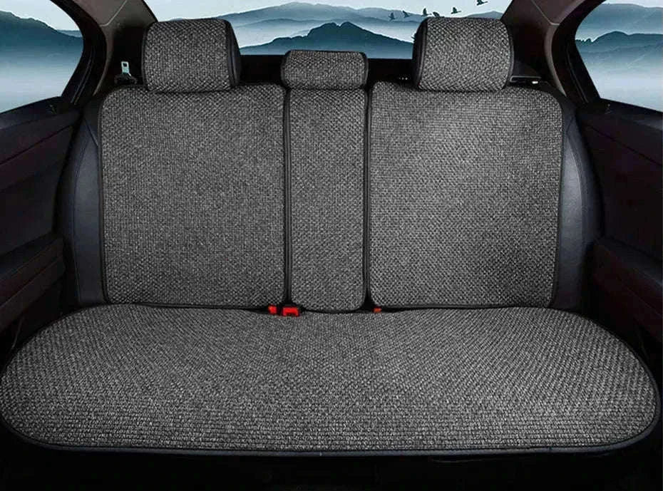 Flax Car Seat Cover Breathable Sweatproof Linen Cushion with Backrest Pad-1PC Rear Coffee