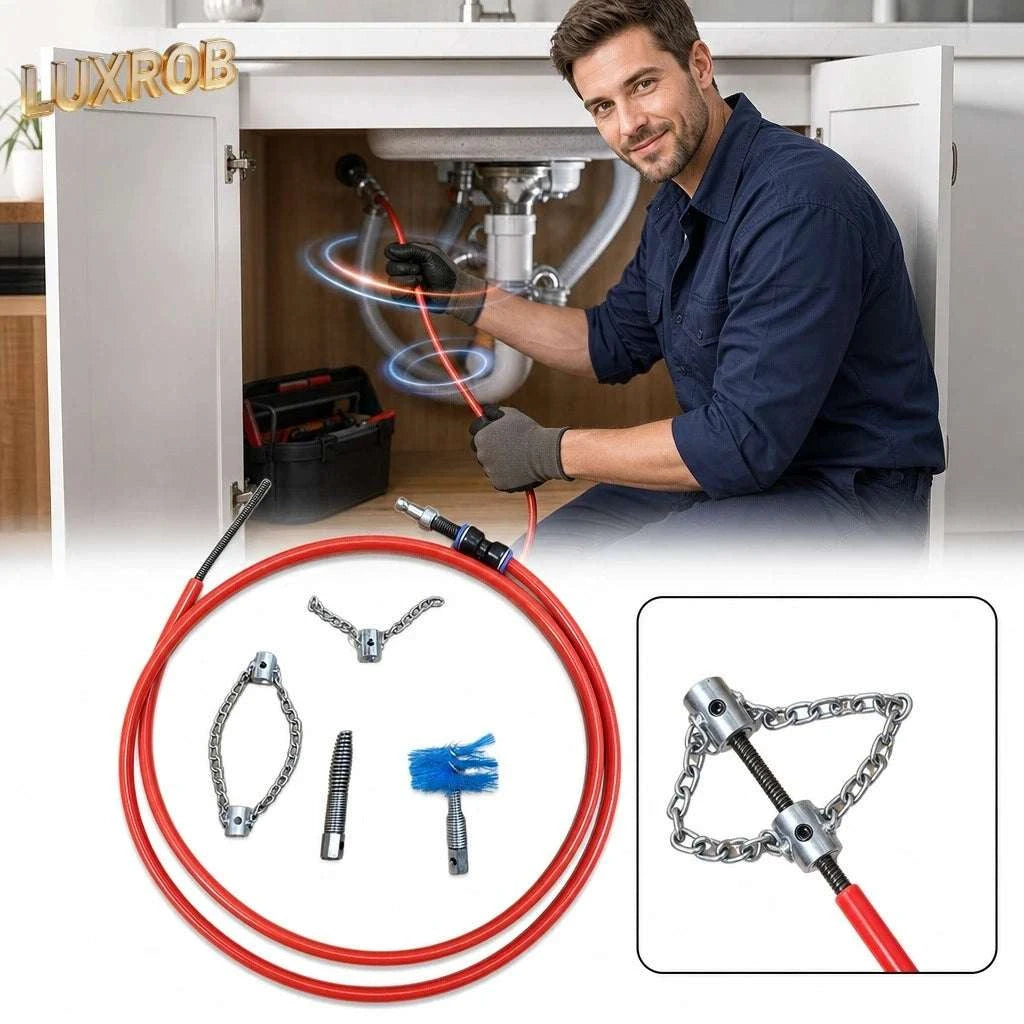 Flexible Drain Cleaning Tool Kit with Attachments for Tough Clogs-Accessory Set