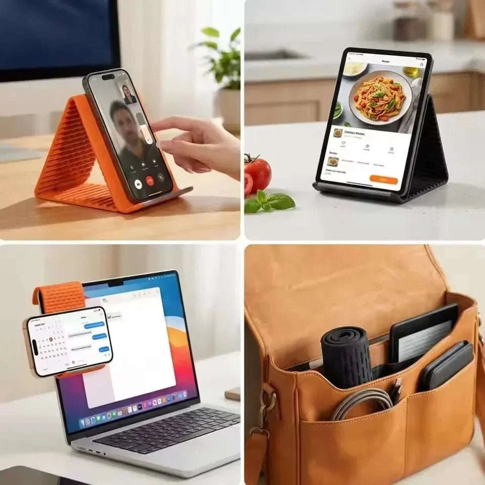 Flexible Foldable Silicone Phone Holder Portable Adjustable Multi-Angle Desktop Stand For iPhone iPad Laptop Tablet Home Office-Orange