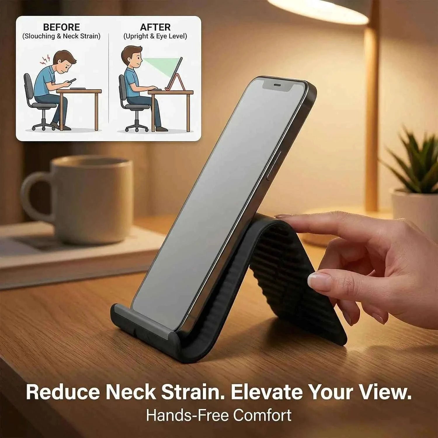 Flexible Foldable Silicone Phone Holder Portable Adjustable Multi-Angle Desktop Stand For iPhone iPad Laptop Tablet Home Office-Orange