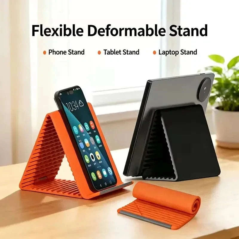 Flexible Foldable Silicone Phone Holder Portable Adjustable Multi-Angle Desktop Stand For iPhone iPad Laptop Tablet Home Office-Orange
