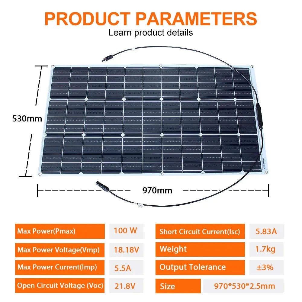 Flexible Solar Panel Kit 100W–300W-ETFE 100W panel / CHINA