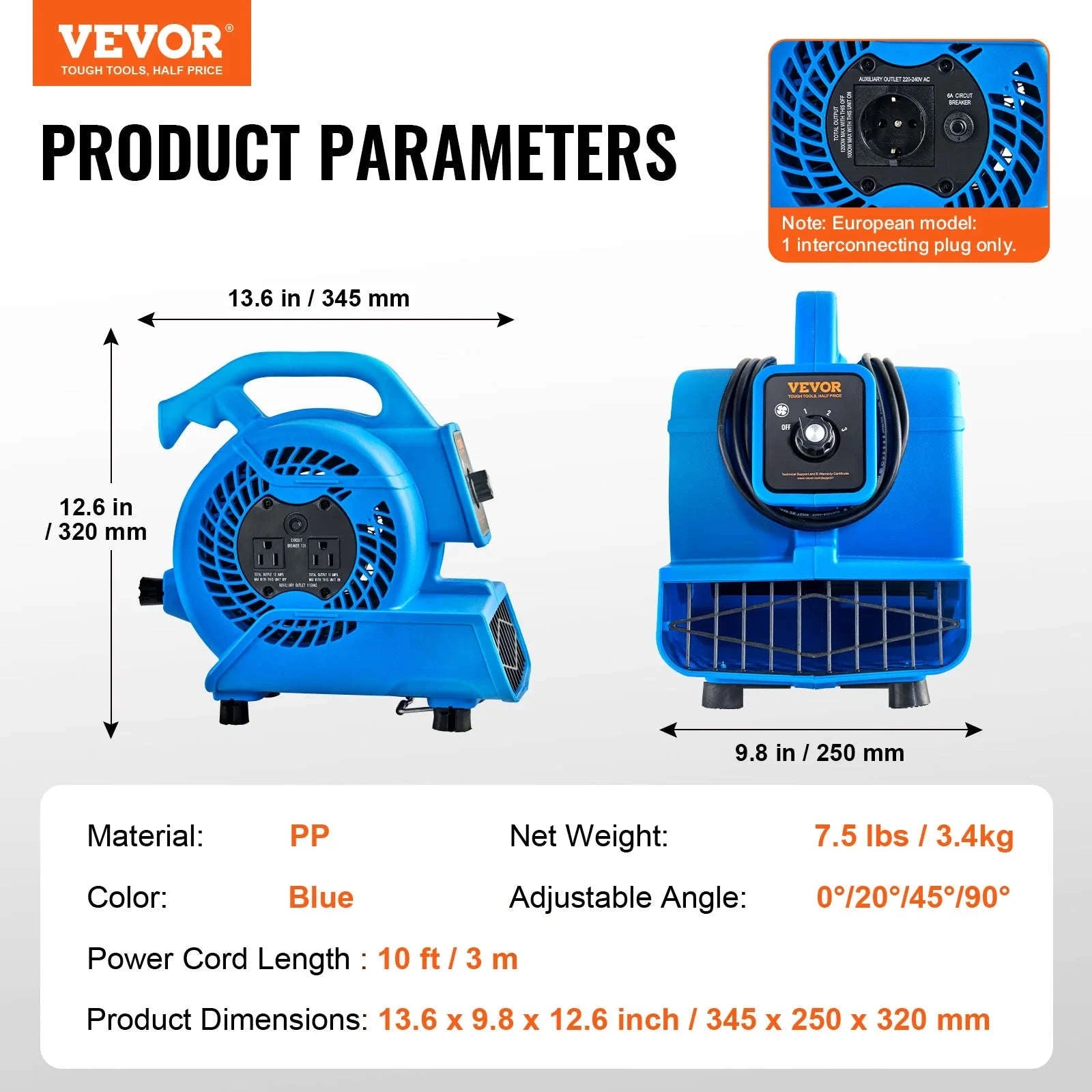 Floor Blower 1400 RPM 4000 CFM Air Mover for Drying and Cooling-1300 RPM / france