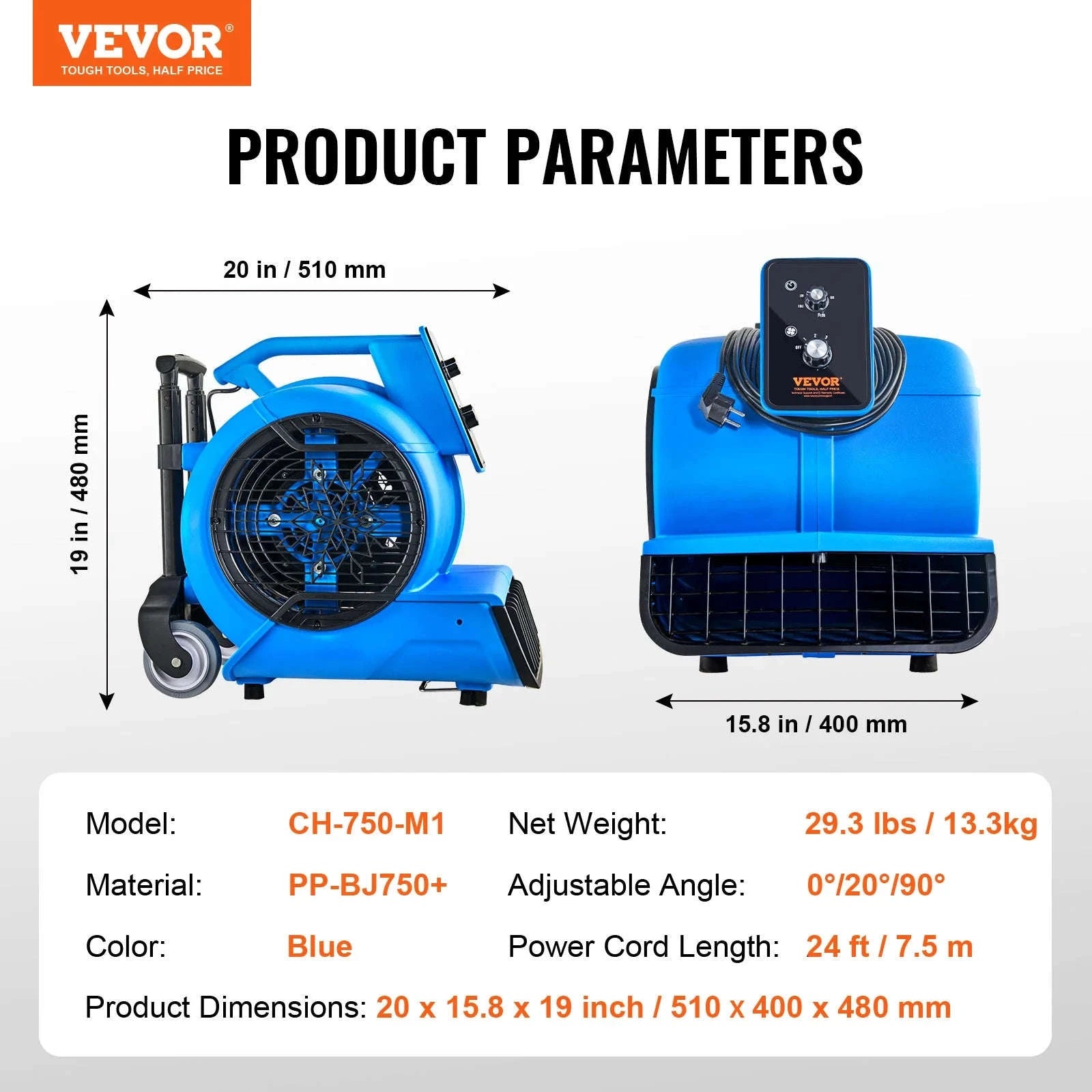 Floor Blower 1400 RPM 4000 CFM Air Mover for Drying and Cooling-1300 RPM / france