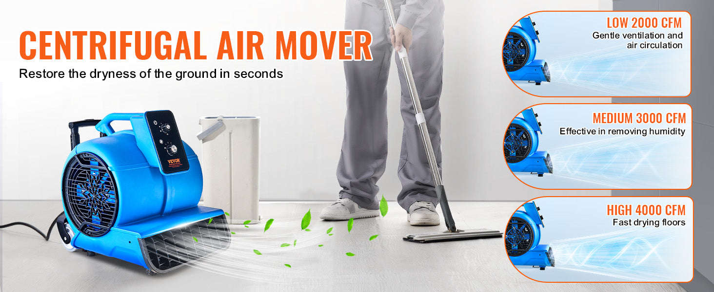 Floor Blower 1400 RPM 4000 CFM Air Mover for Drying and Cooling-1300 RPM / france