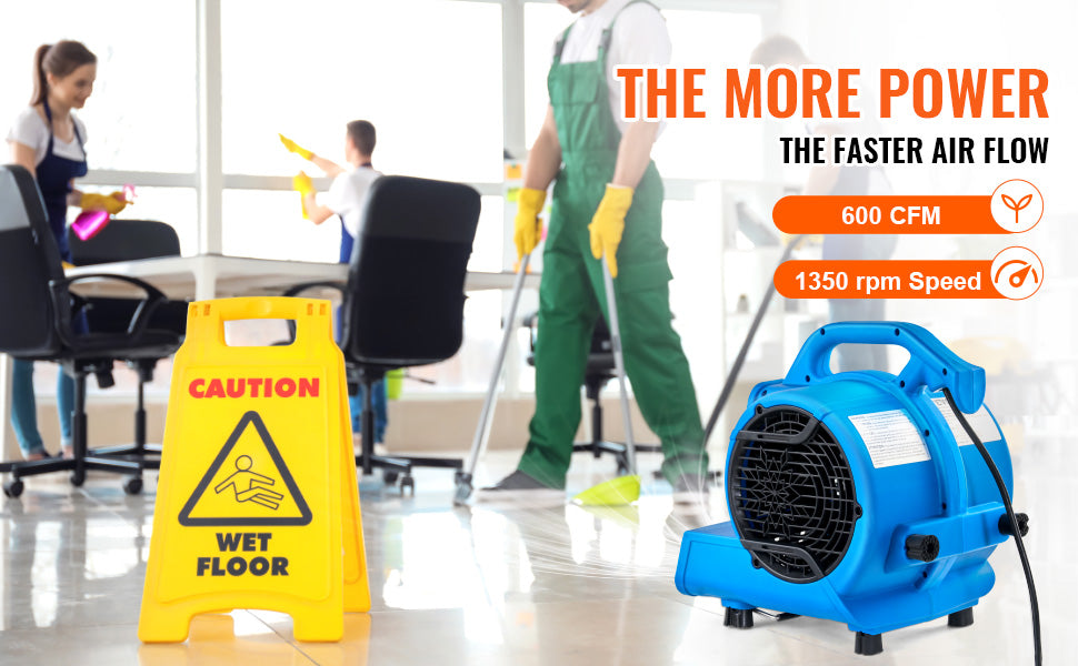Floor Blower 1360 RPM 600 CFM Air Mover for Drying and Cooling