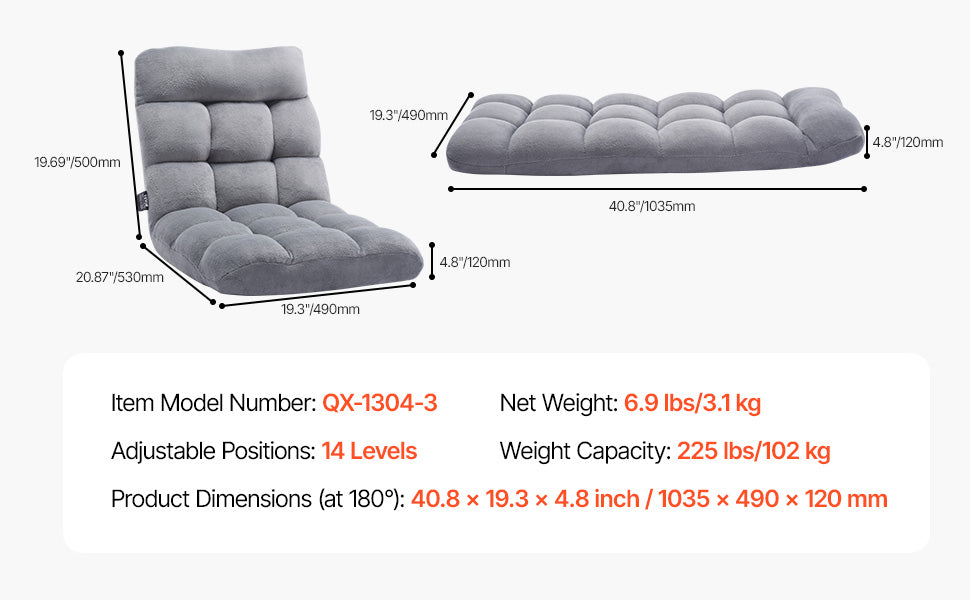Chaise de sol réglable avec dossier, canapé en mousse pliable