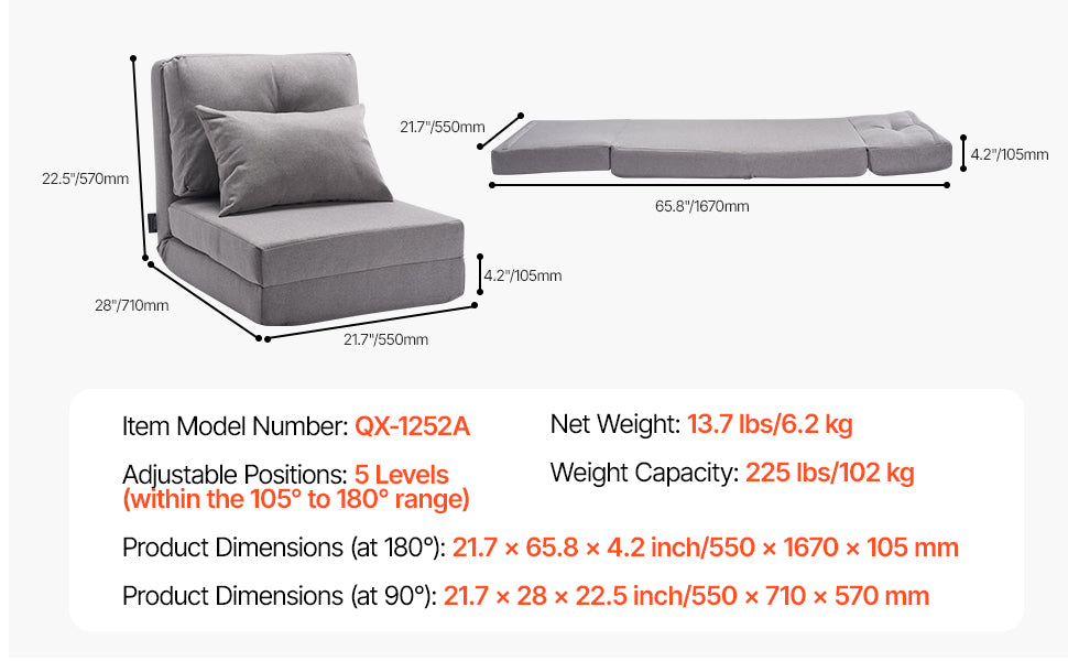 Chaise de sol réglable avec dossier, canapé en mousse pliable