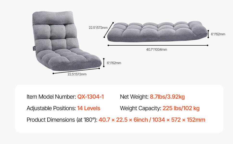 Chaise de sol réglable avec dossier, canapé en mousse pliable