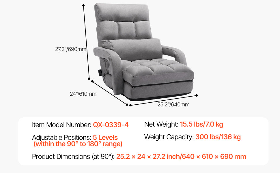 Chaise de sol réglable avec dossier, canapé en mousse pliable