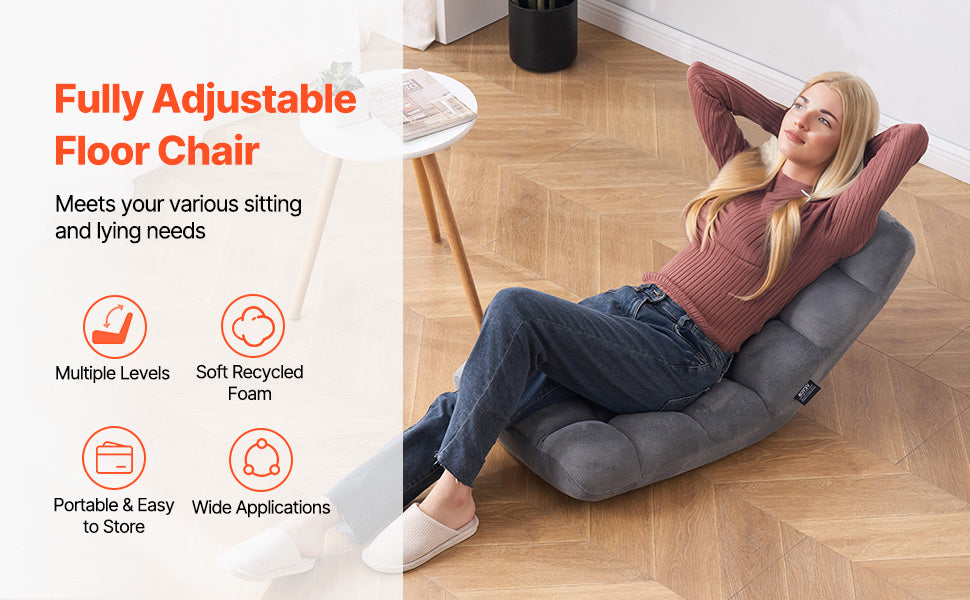 Chaise de sol réglable avec dossier, canapé en mousse pliable